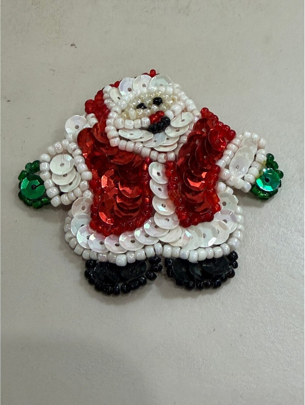 Handmade Sequin Santa Claus Brooch Pin Christmas Holiday Accessory